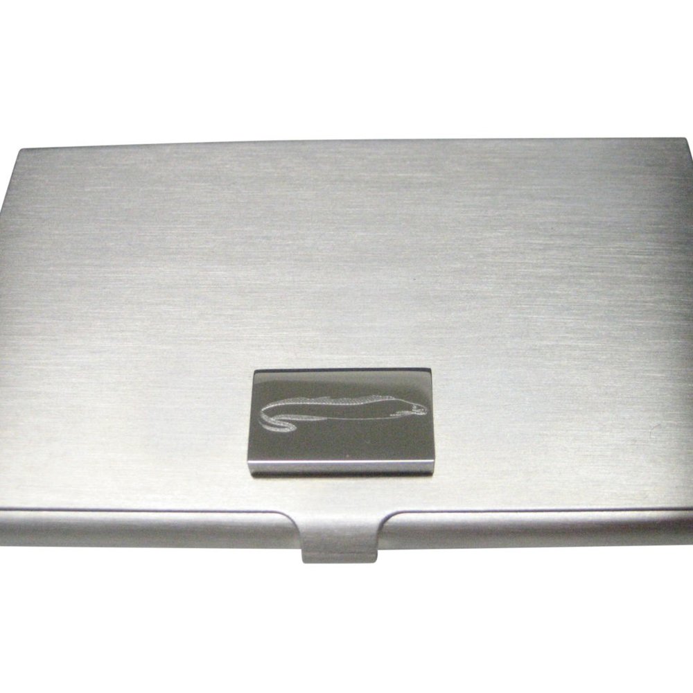 Silver Toned Rectangular Etched Moray Eel Fish Bu… - image 1